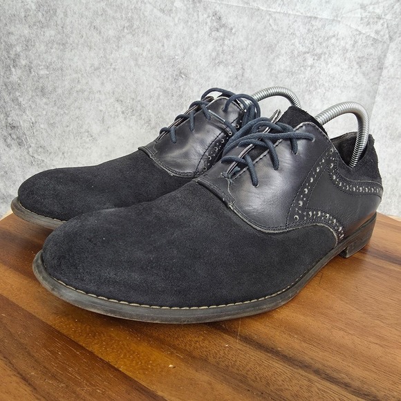 John Varvatos Oxford Shoes Mens 8.5 M Black Suede Sid‎ Buck Saddle Derby Shoes * main image 4